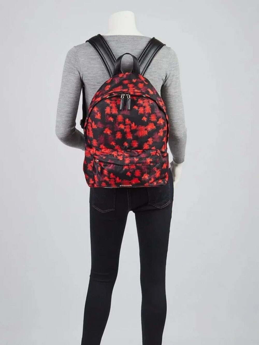 Givenchy Black/Red Floral Print Nylon Backpack Bag
